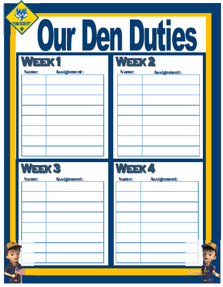 Den Duty Chart Ideas